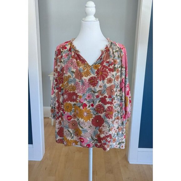 Fray Floral Peasant Top Size Small/ 0-6 Style #T16804 Prairie Blouse - Picture 2 of 7